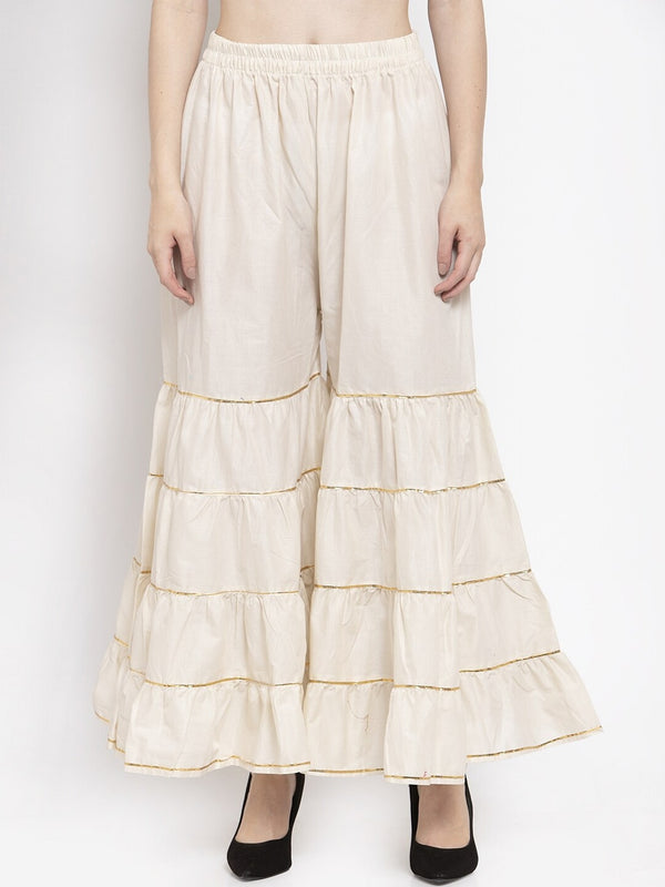 Women Off White & Gold-Toned Embellished Gota Patti EVOKEE Palazzos