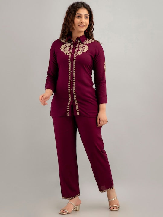 MAROON SOLID TOP WITH EMBROIDERED