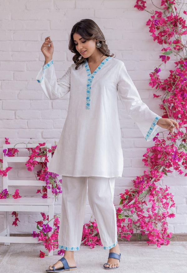 White PRINTED COORD SET