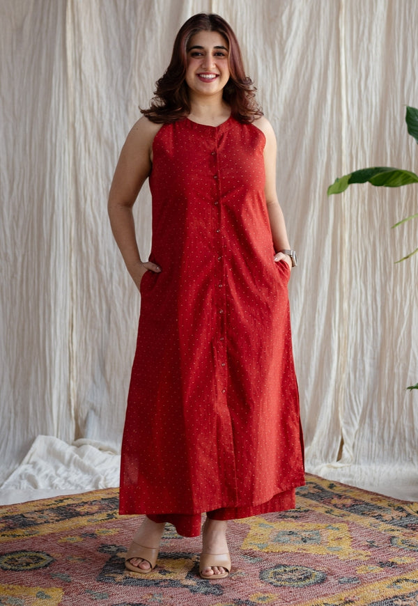 Bombay Red Cotton Straight Kurta