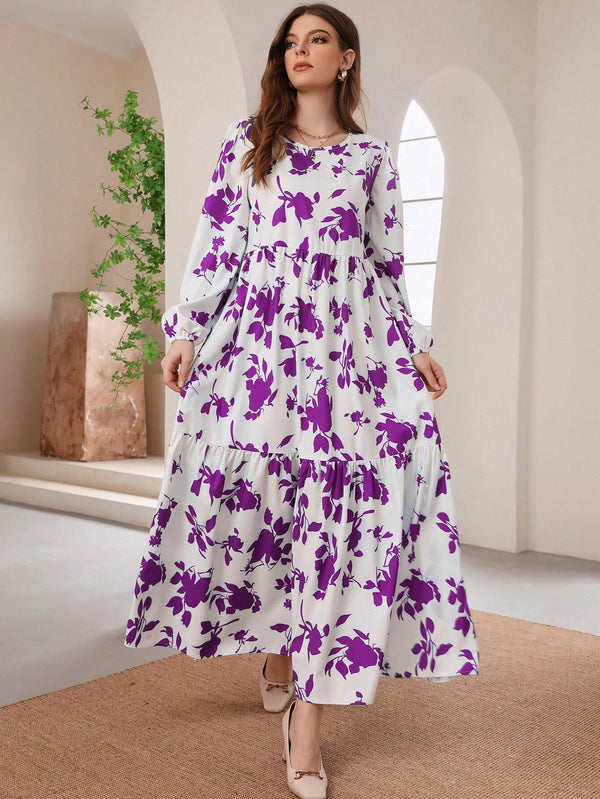 Purple Printed Linen dress set