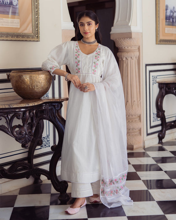 White Embroidered Cotton Suit Set