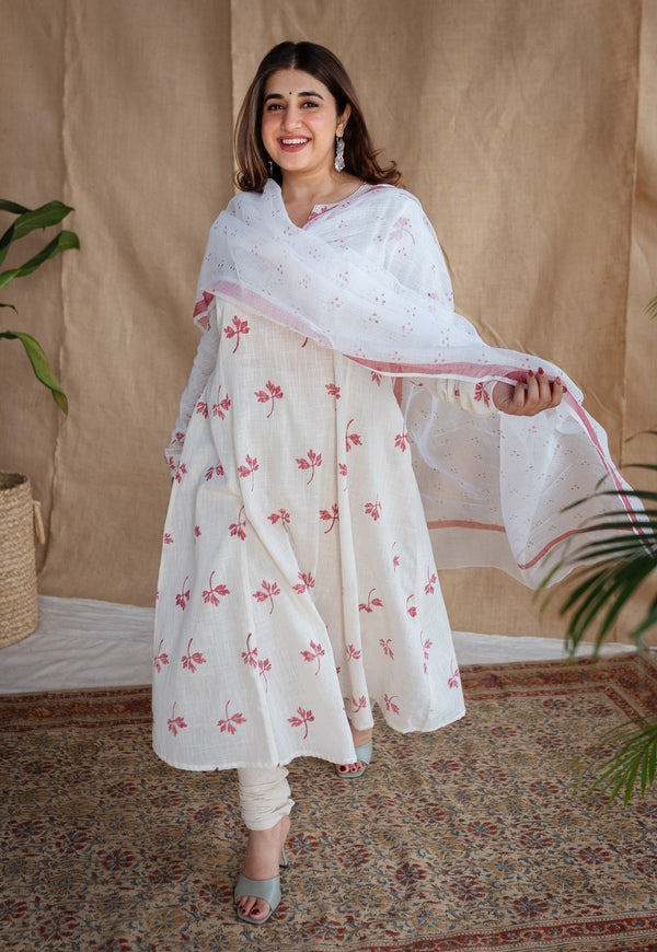 Slub Cotton Hand Embroidered Kali Kurta