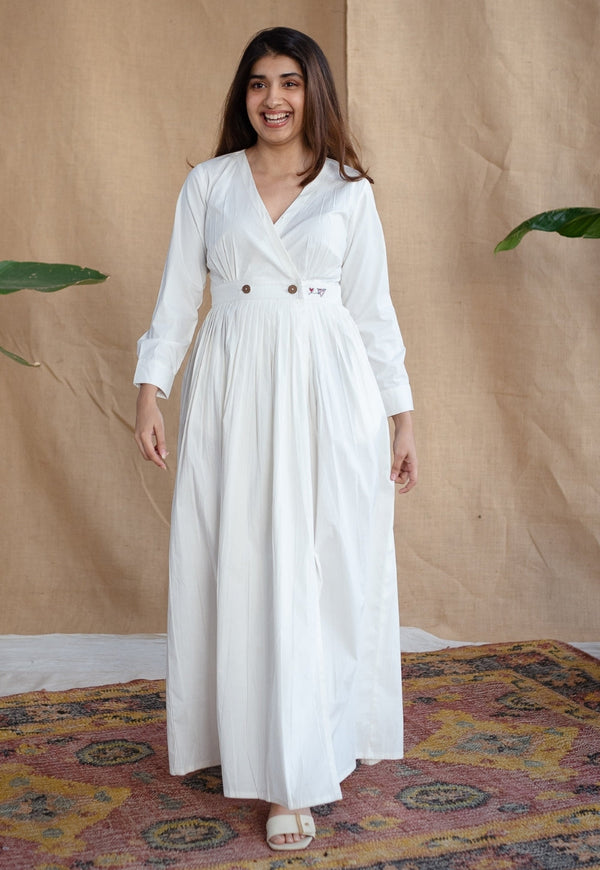 White pure Cotton Embroidered Dress