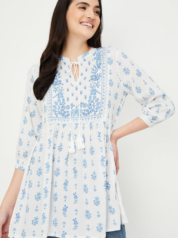 Mandarin Collar Screen Printed Tunic