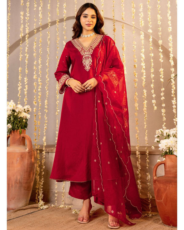 Premium quality dola silk anarkali kurti, pants and tishu dupatta set