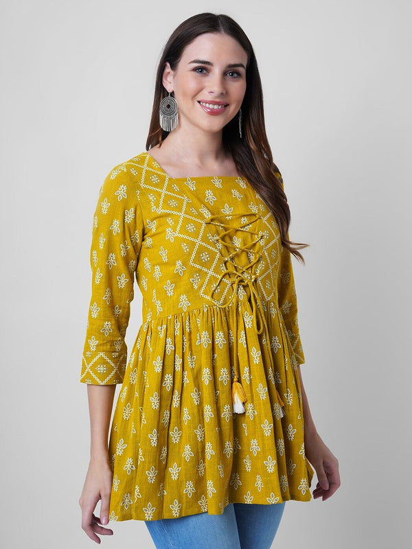 Mustard Yellow Screen Printed  Tops