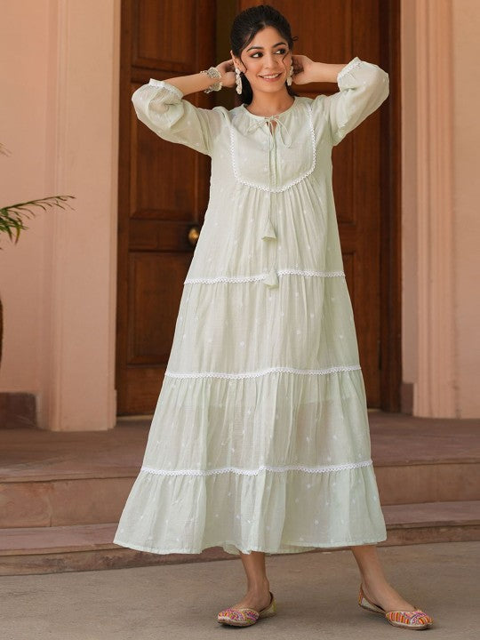 Pistagreen Cotton Tiered Maxi Dress