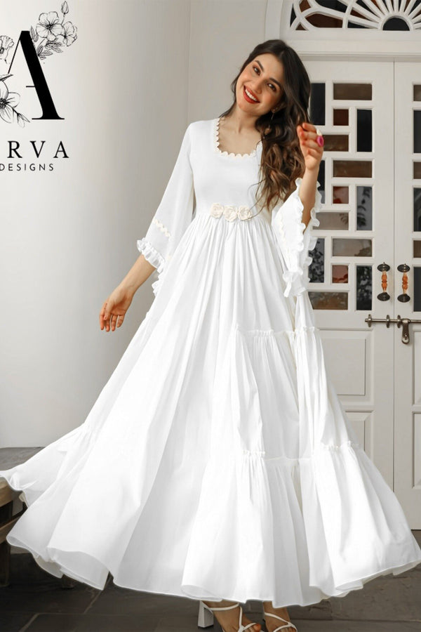 round dress design in bangladesh Indian Designer Embroidered Readymade Semi-Long Round Frock Three Pieces Set For Women