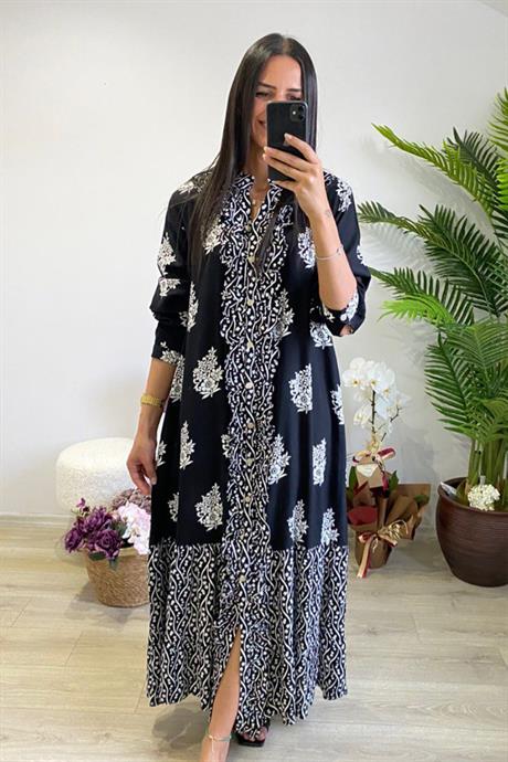 BLACK LINEN WHITE SCREN PRINTED MAXI DRESS COLLECTION FOR WOMEN SCREEN TEST Citystanja