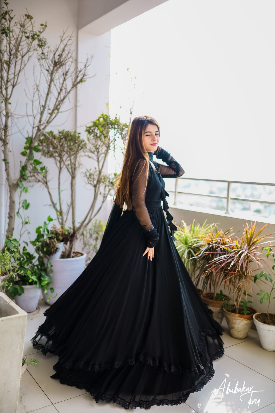 BLACK SOLID DOUBLE LAYER ANARKALI WITH DUPATTA Citystanja