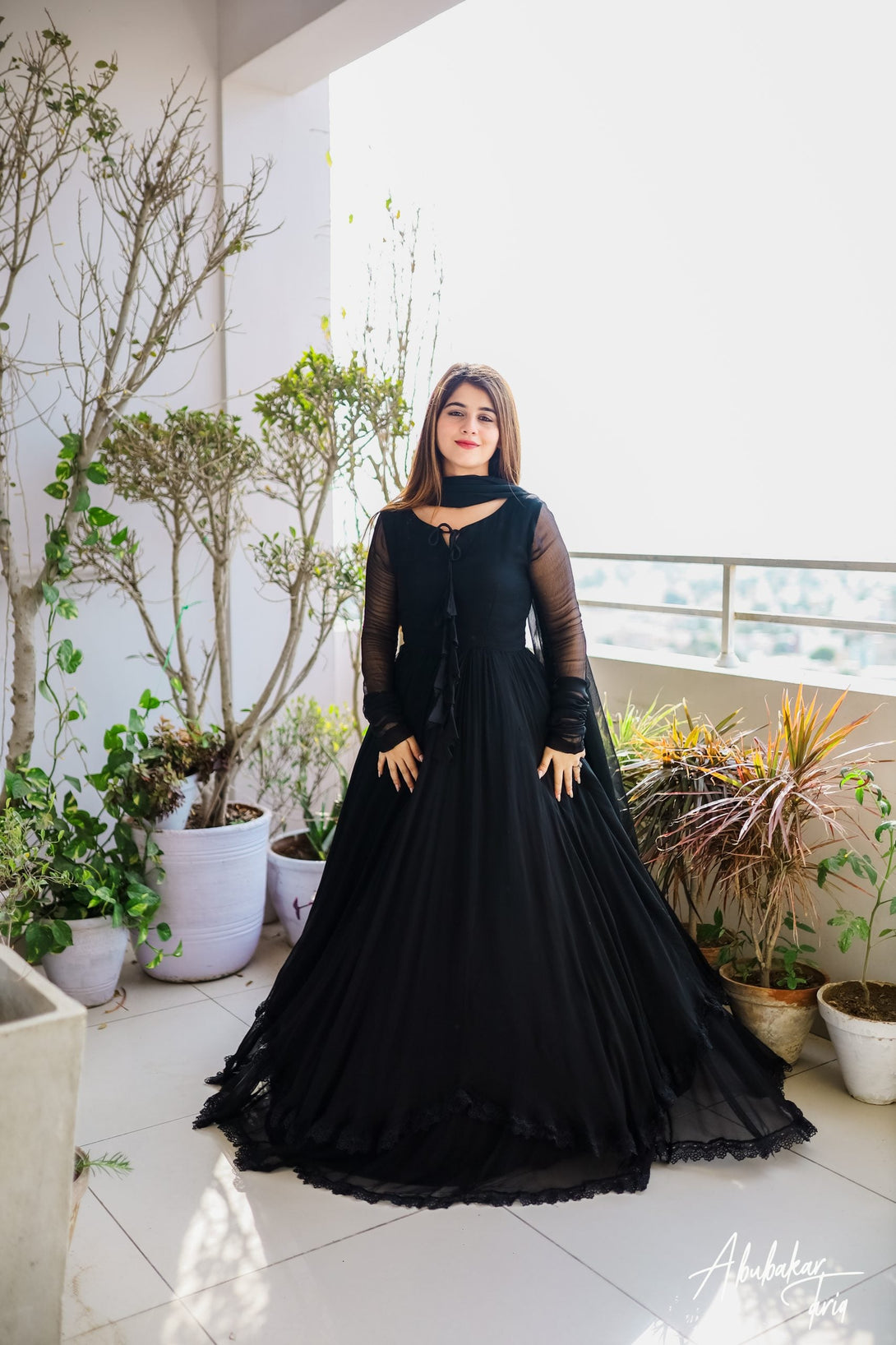 BLACK SOLID DOUBLE LAYER ANARKALI WITH DUPATTA Citystanja