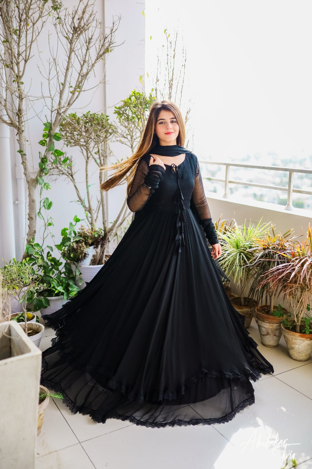 BLACK SOLID DOUBLE LAYER ANARKALI WITH DUPATTA Citystanja