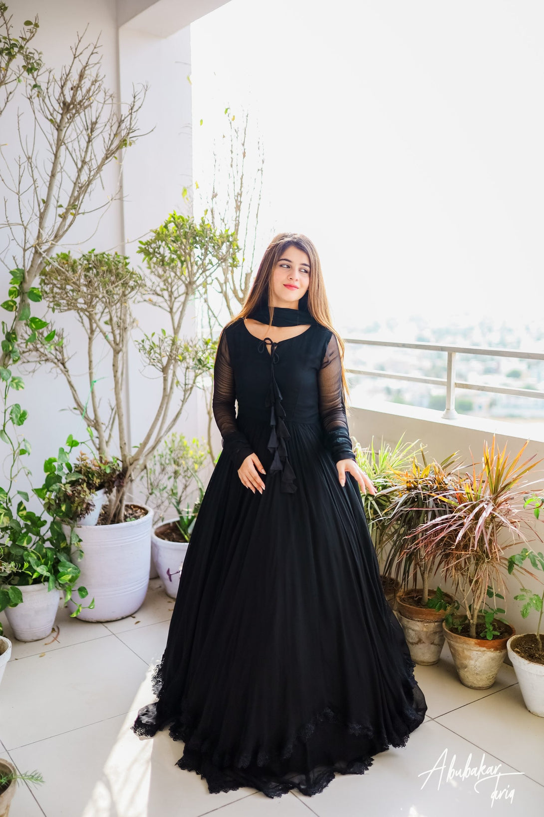 BLACK SOLID DOUBLE LAYER ANARKALI WITH DUPATTA Citystanja