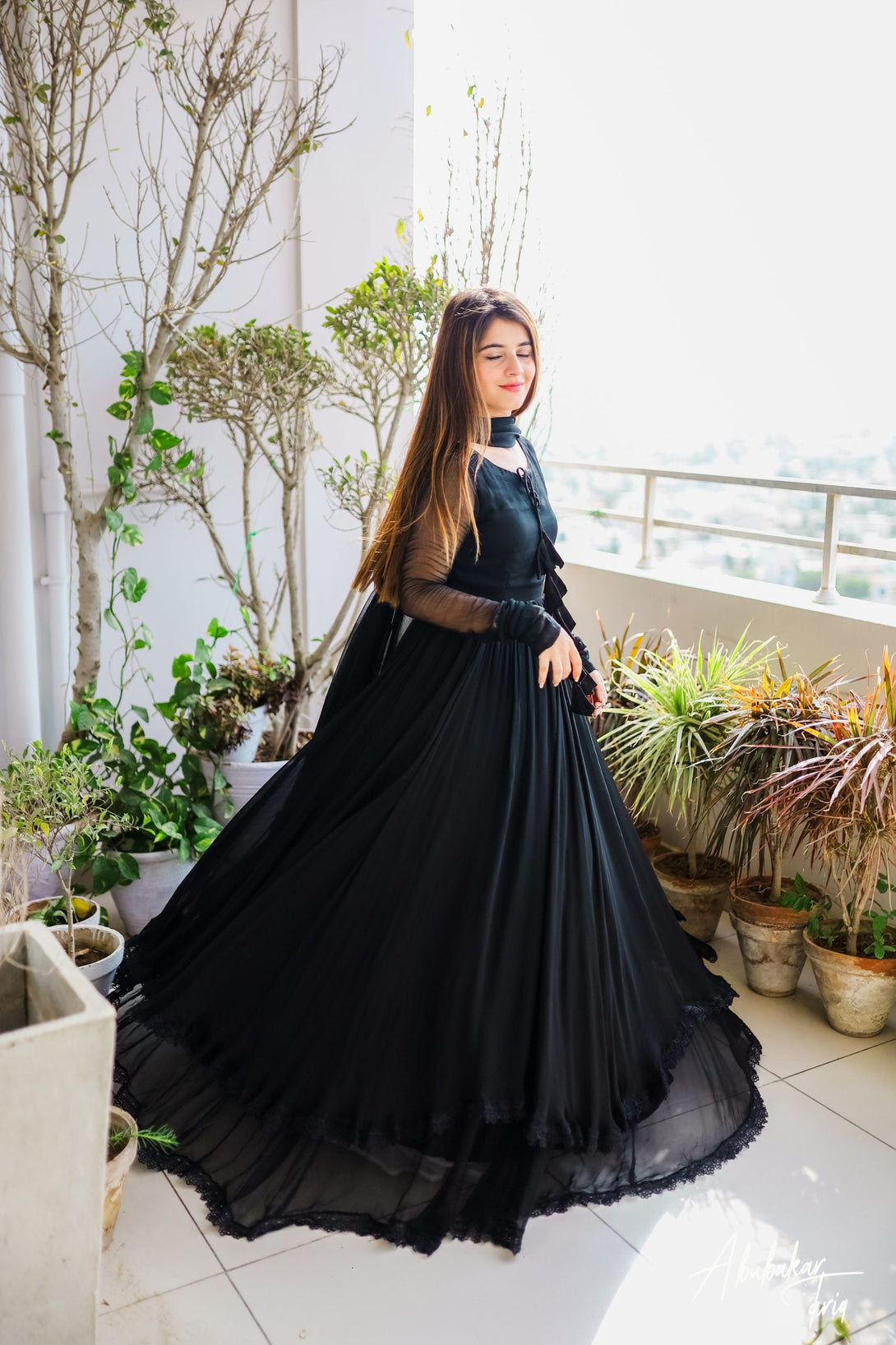 BLACK SOLID DOUBLE LAYER ANARKALI WITH DUPATTA Citystanja