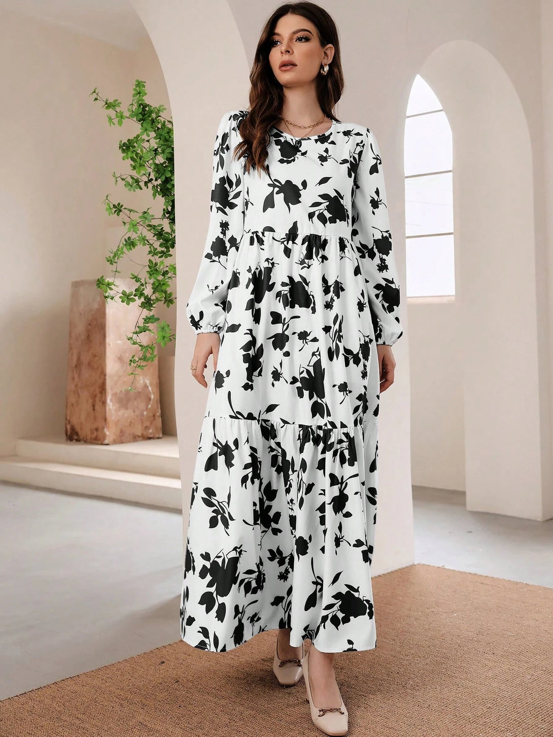 Black Printed Linen Women Dress Set Citystanja