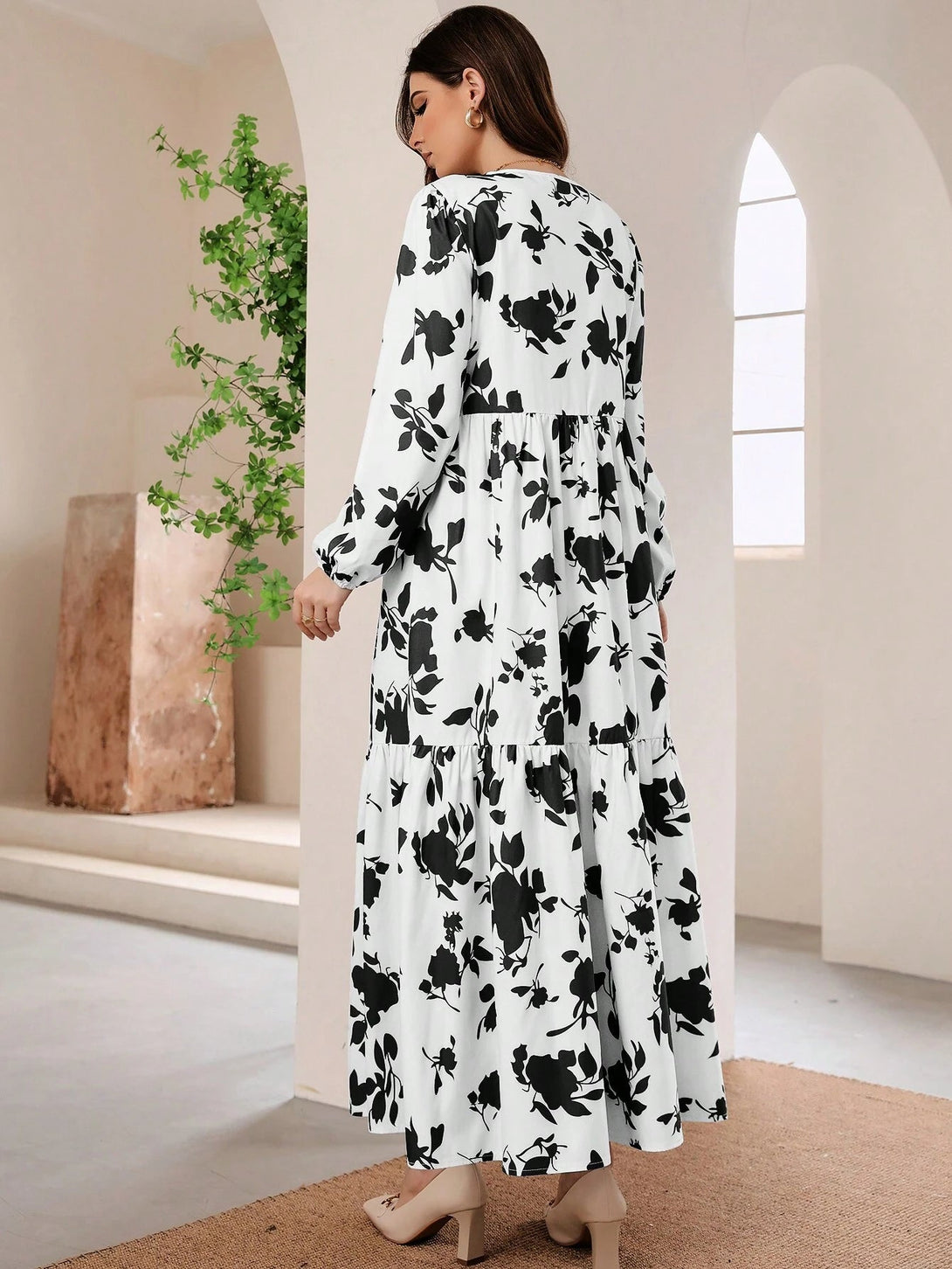 Black Printed Linen Women Dress Set Citystanja