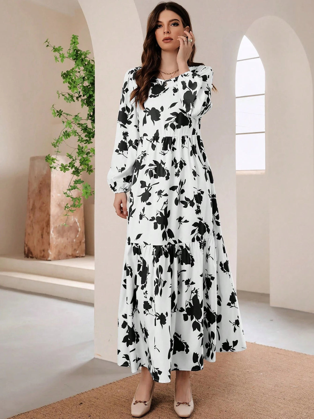 Black Printed Linen Women Dress Set Citystanja