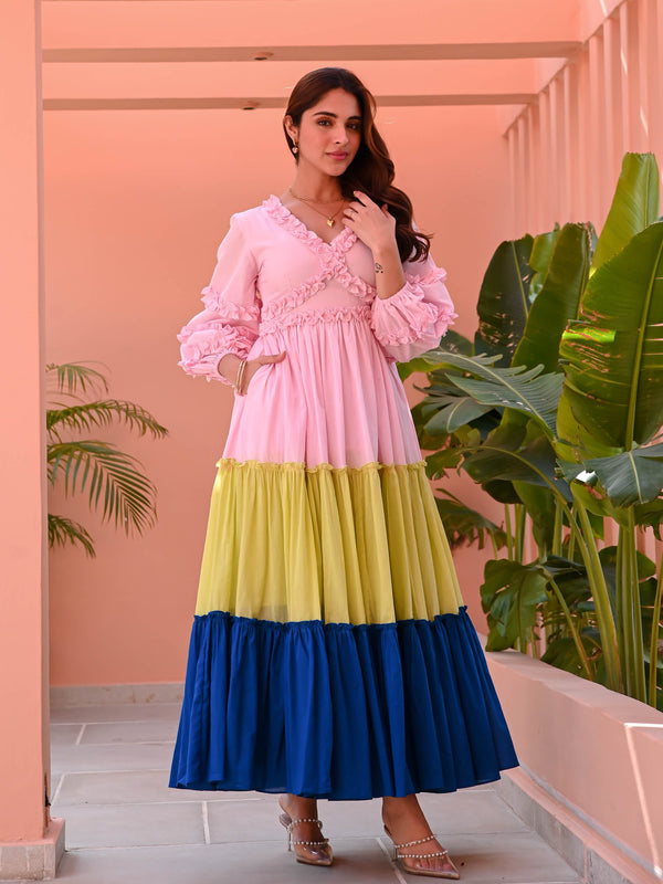 Multicolored Tiered Cotton Dress