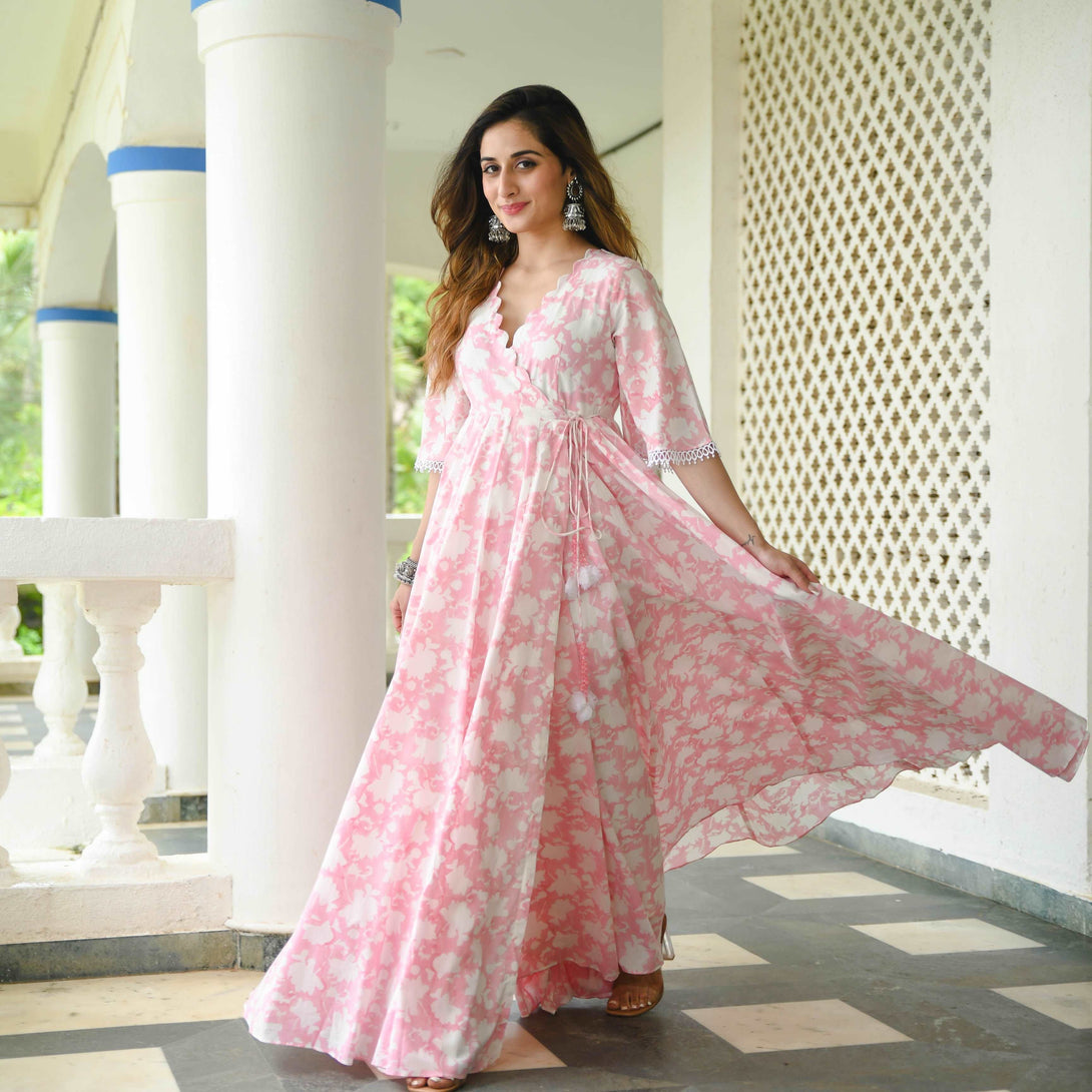 BABY PINK PRINTED WOMEN COTTON DRESS - Citystanja