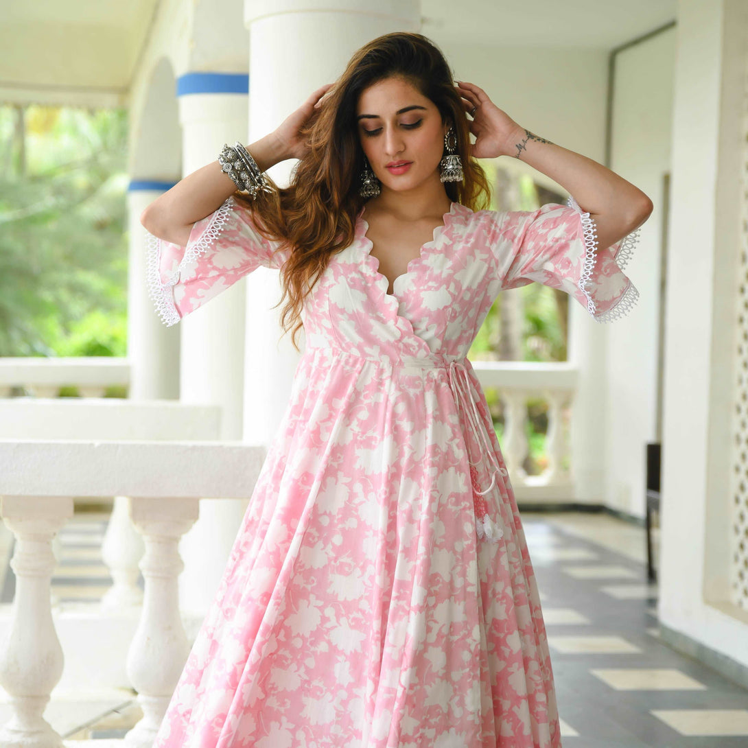 BABY PINK PRINTED WOMEN COTTON DRESS - Citystanja