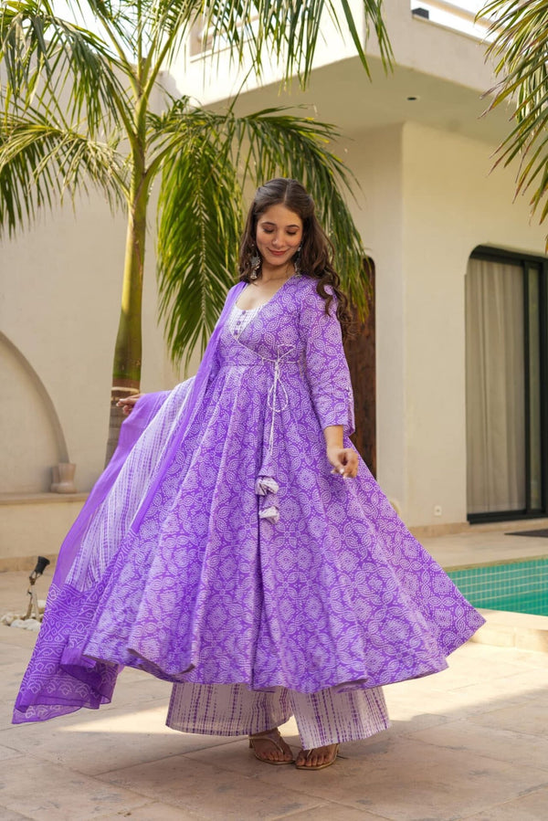 Shibori purple Screen Printed cotton suit set