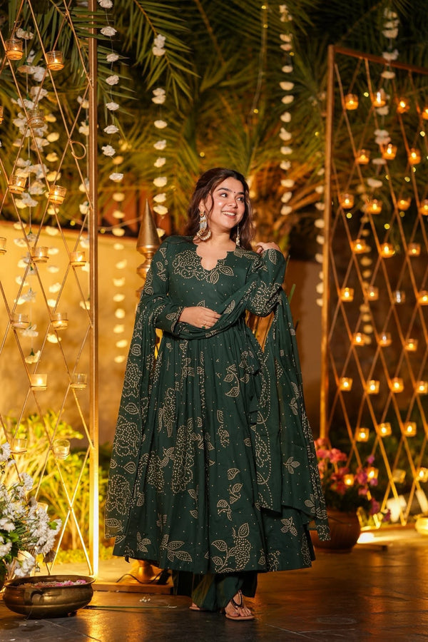 Vritika Green Pure Cotton Anarkali Suit Set