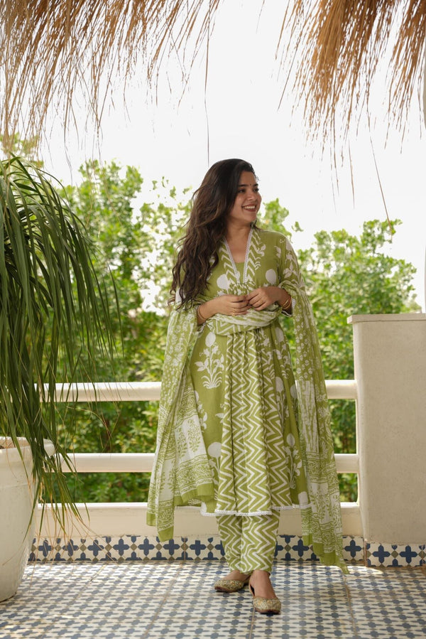 Megha Green Cotton Set