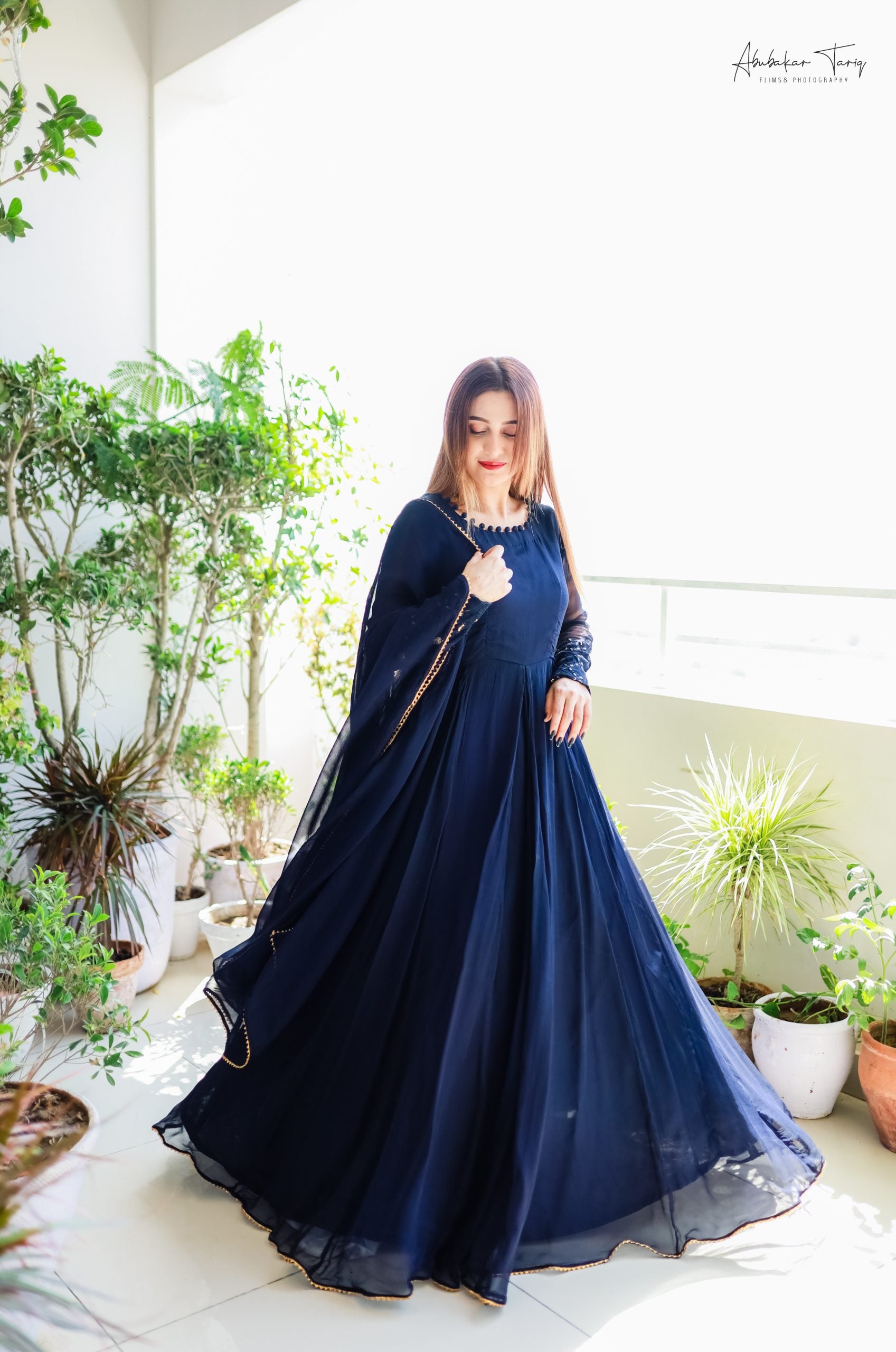 Georgette Fabric Navy Blue Color Elegant Sangeet Wear Anarkali Suit