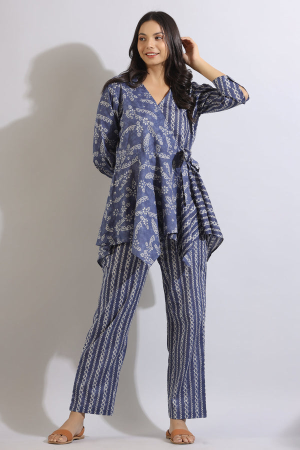 Blue cotton Co-Ord set Screen Printed
