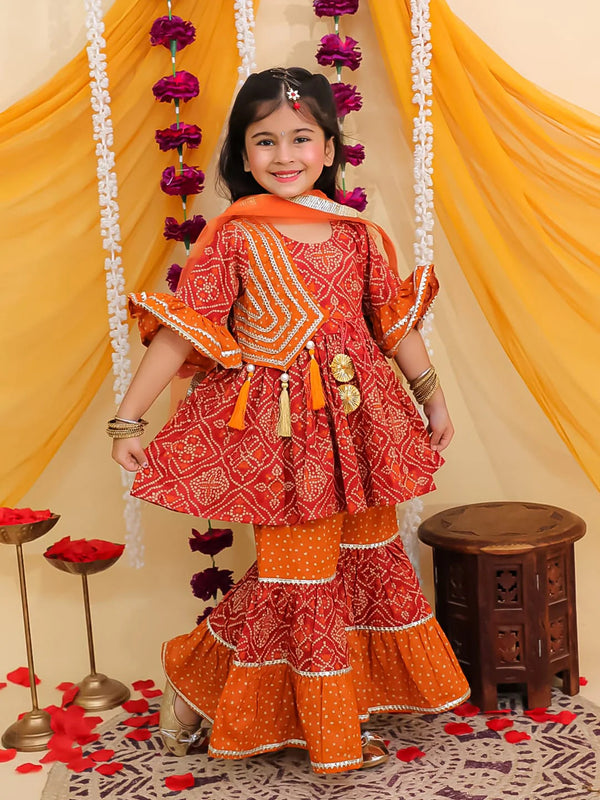 SCREEN PRINTED COTTON KURTI SHARARA AND DUPATTA SET