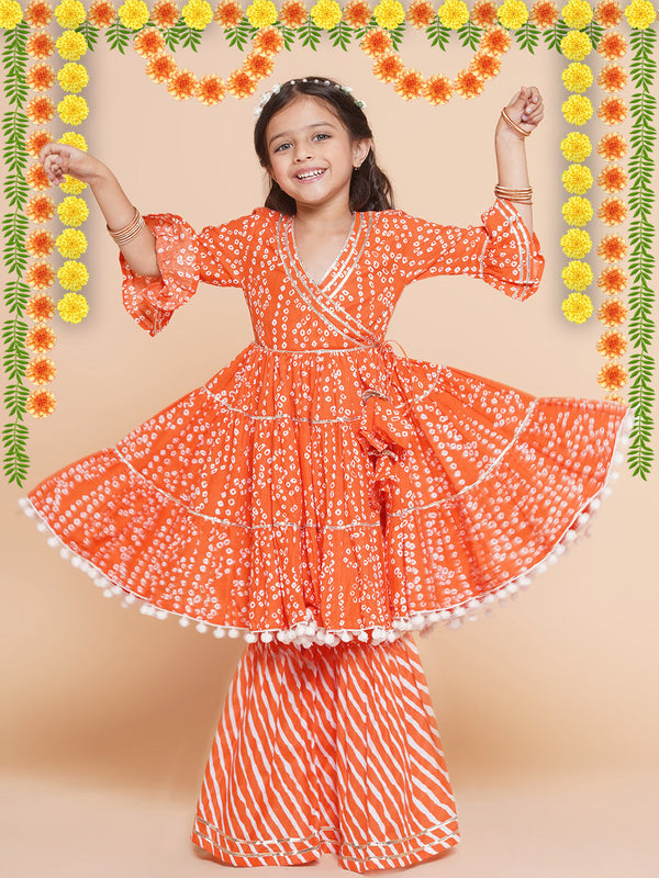 Orange Screen Printed Kurta
