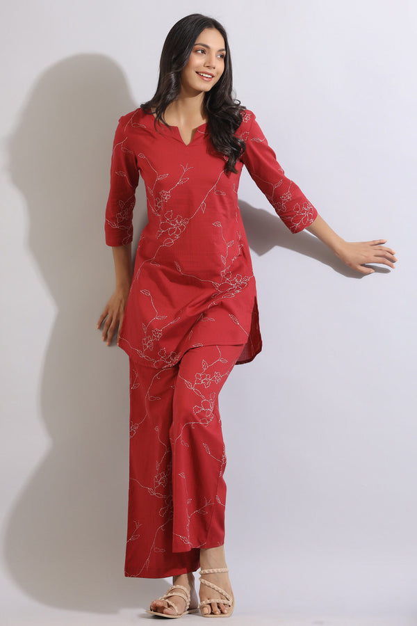 Floral maroon cotton co-ord set