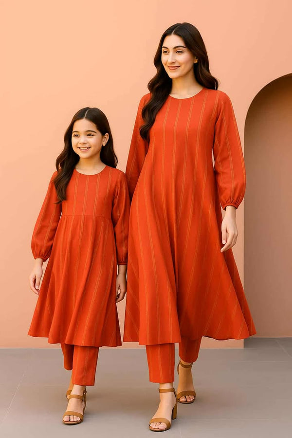 Orange Lurex Kurta  combo Set