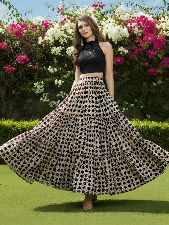 Printed Pure Cotton A-Line Maxi Skirt
