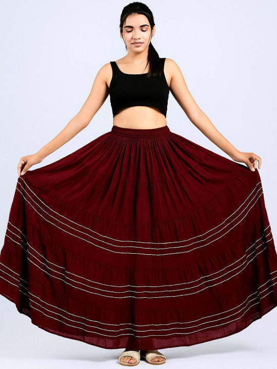 Women Flared Anarkali Skirt with Gotta Lace Work