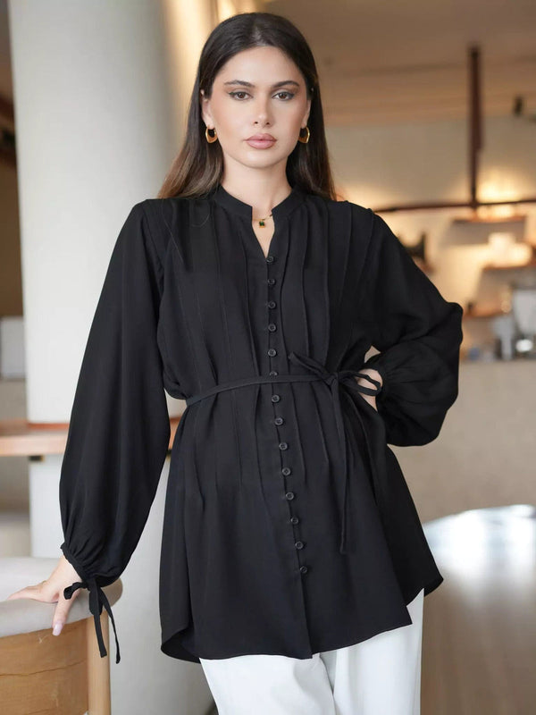CLASSIC BLACK COTTON TIERED SHIRT